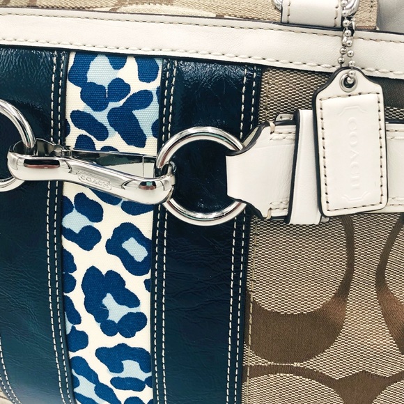 Coach Hamptons Signature Stripe Leopard Carryall Satchel Handbag - Picture 10 of 16